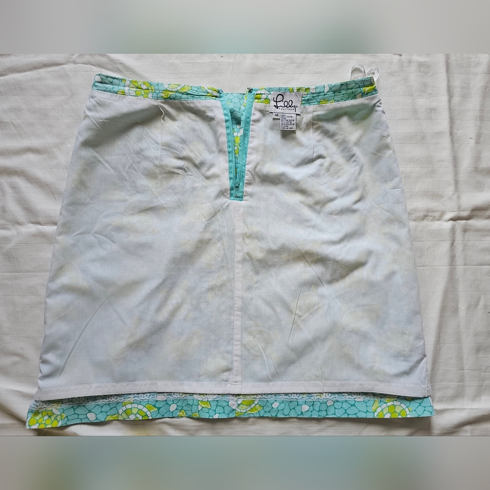 Lilly Pulitzer Skirt Mosaic Blue Green Turtles Sz 14 - Picture 4 of 8
